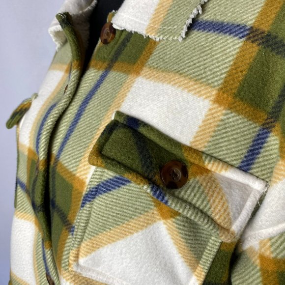 HELIUM London Olive Plaid Fleece Flannel Jacket Shacket Size Large - Picture 5 of 6